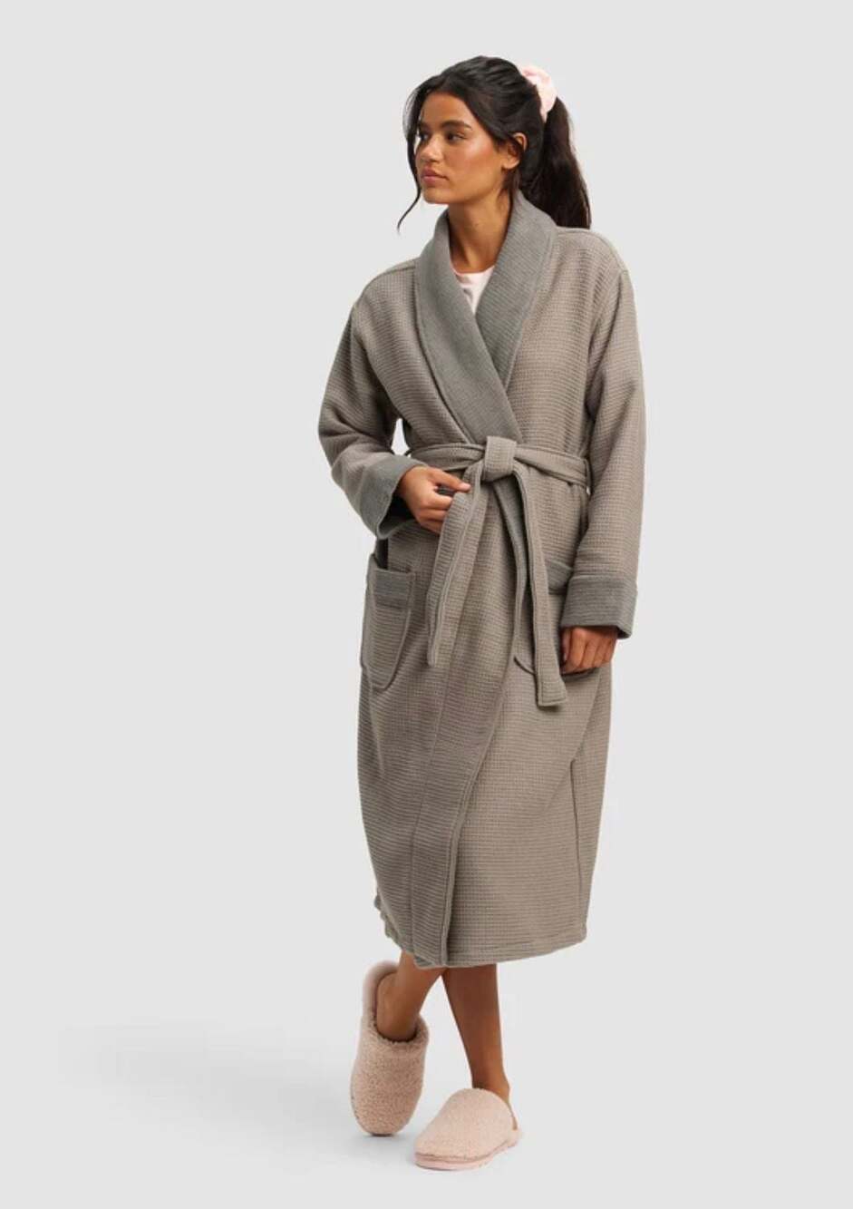 Cozy Earth Waffle Bath Robe Charcoal Size L